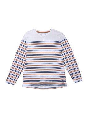 FatFace Striped Long Sleeve T-Shirt Men's XL Cream Navy Orange Crewneck